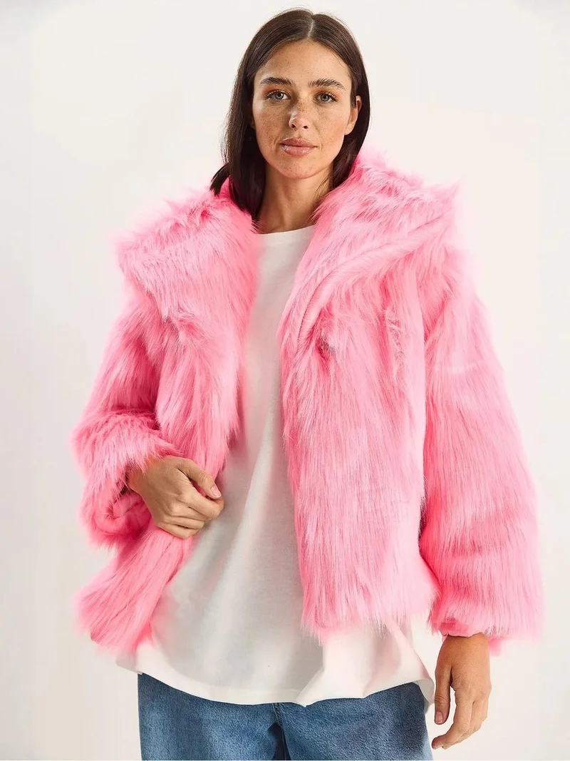 Bianco Lucci LUCCI Oversize Faux Fur Jacket