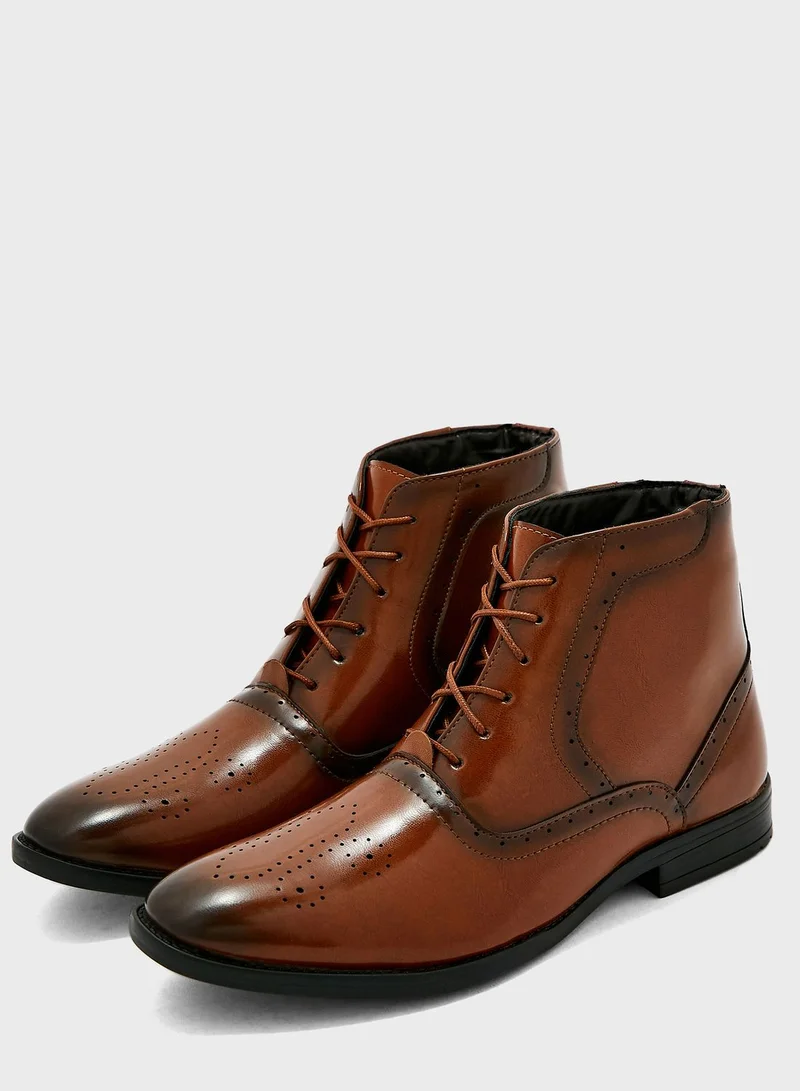 Robert Wood Formal Brogue Details Oxford Boots