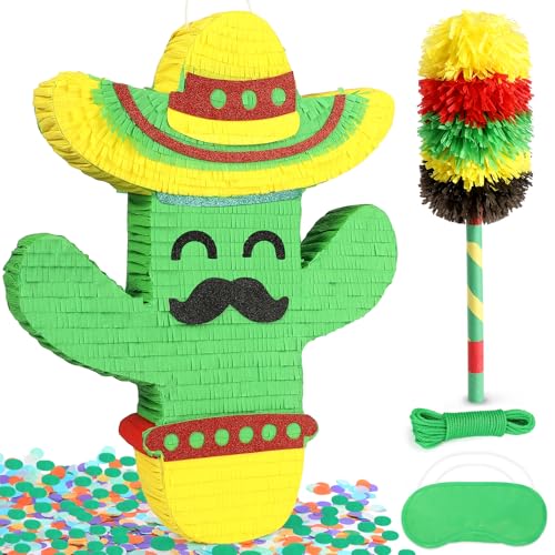 Pardecor Cactus Pinata for Cinco De Mayo Fiesta Party Decorations Large 21 Mexican Theme Paper Mache Pinata for Birthday Taco Bout A Party Luau Event Carnival Game Centerpiece with Fillers Support - Image 1
