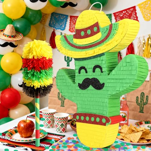 Pardecor Cactus Pinata for Cinco De Mayo Fiesta Party Decorations Large 21 Mexican Theme Paper Mache Pinata for Birthday Taco Bout A Party Luau Event Carnival Game Centerpiece with Fillers Support - Image 5