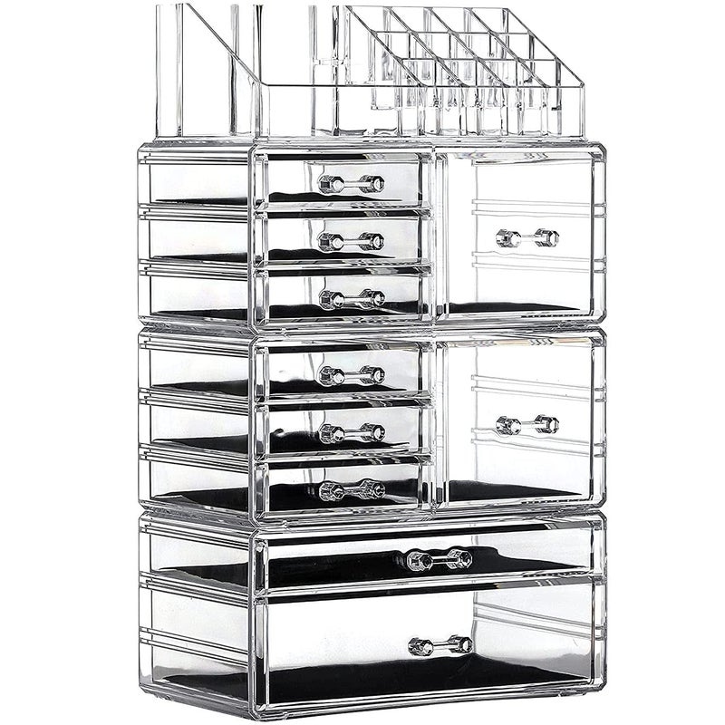 Cq Acrylic 4 Pack Clear Makeup Storage Stackable 10 Drawer Organizer for Vanity Jewelry Hair Clip Beauty Skincare Products