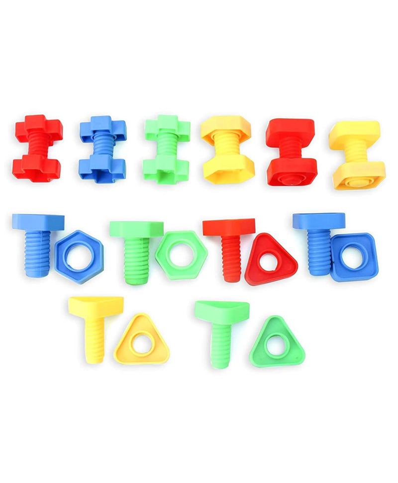 Little Fingers 3 in 1 Bullet Blocks, Nuts & Bolts, and Button & Thread Combo Puzzle Set for Kids - 90 Pieces Educational Toy - Image 3
