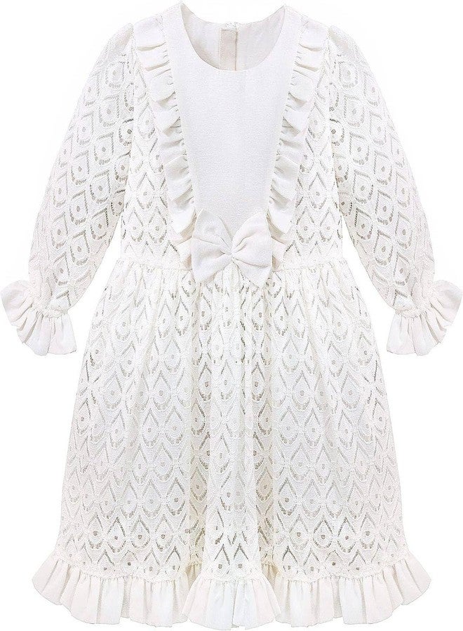 Lilax Girl Lace White Flower Girl Party Princess Boho Dress (12 Months, White) - Image 3