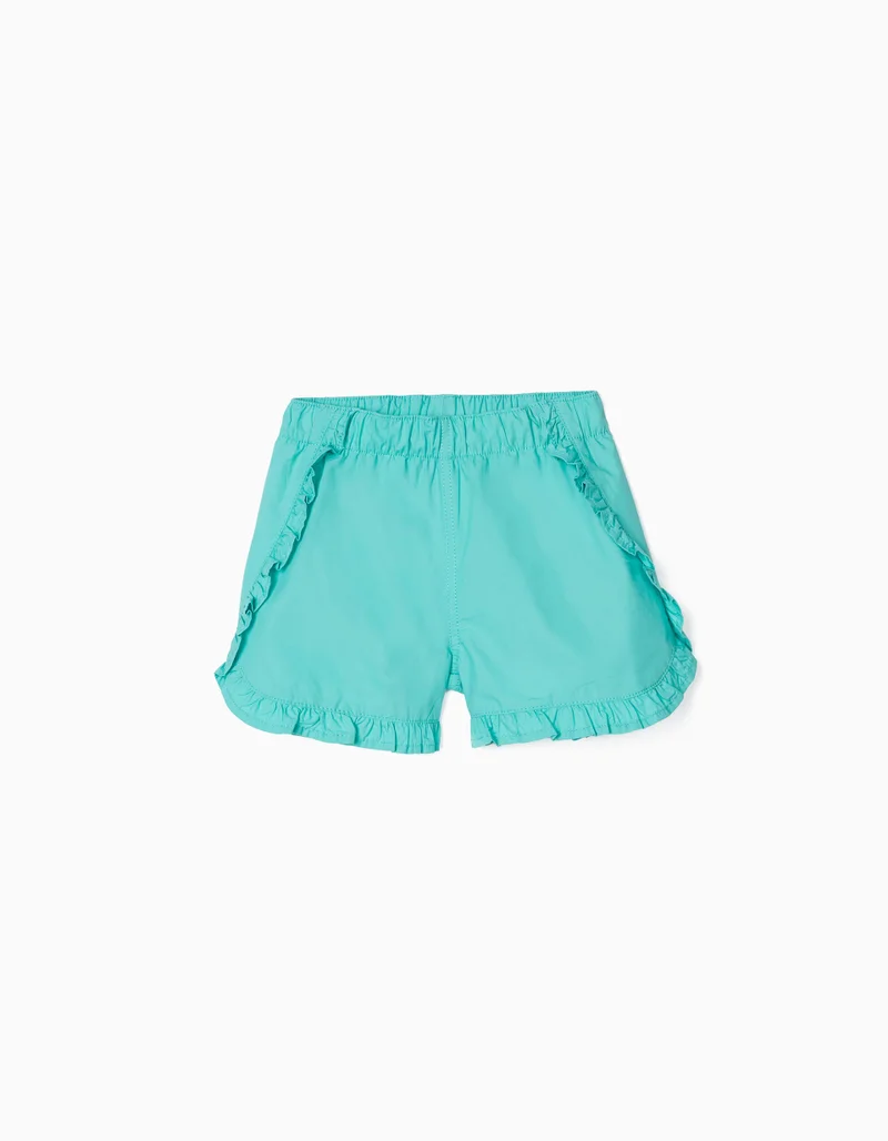 زيبي Shorts with Ruffles, Aqua Green