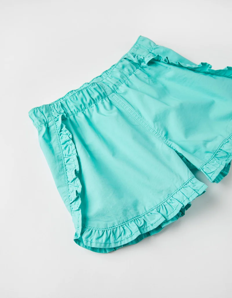 زيبي Shorts with Ruffles, Aqua Green