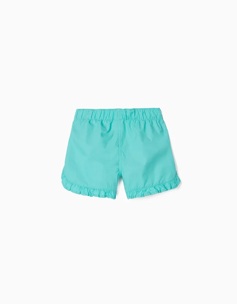زيبي Shorts with Ruffles, Aqua Green