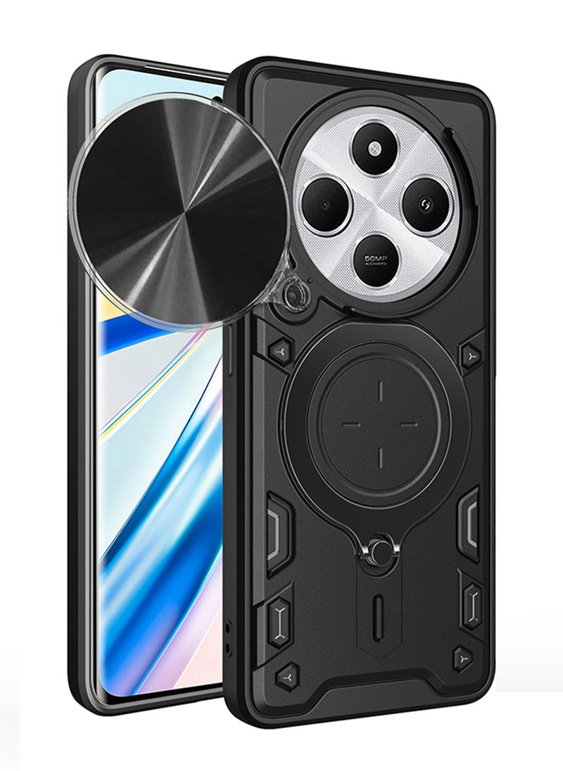 Generic Case for Xiaomi Redmi 14C 4G / Poco C75 with Sliding Camera Cover, Kickstand, PC+TPU Dual-Layer,Black  - Image 1