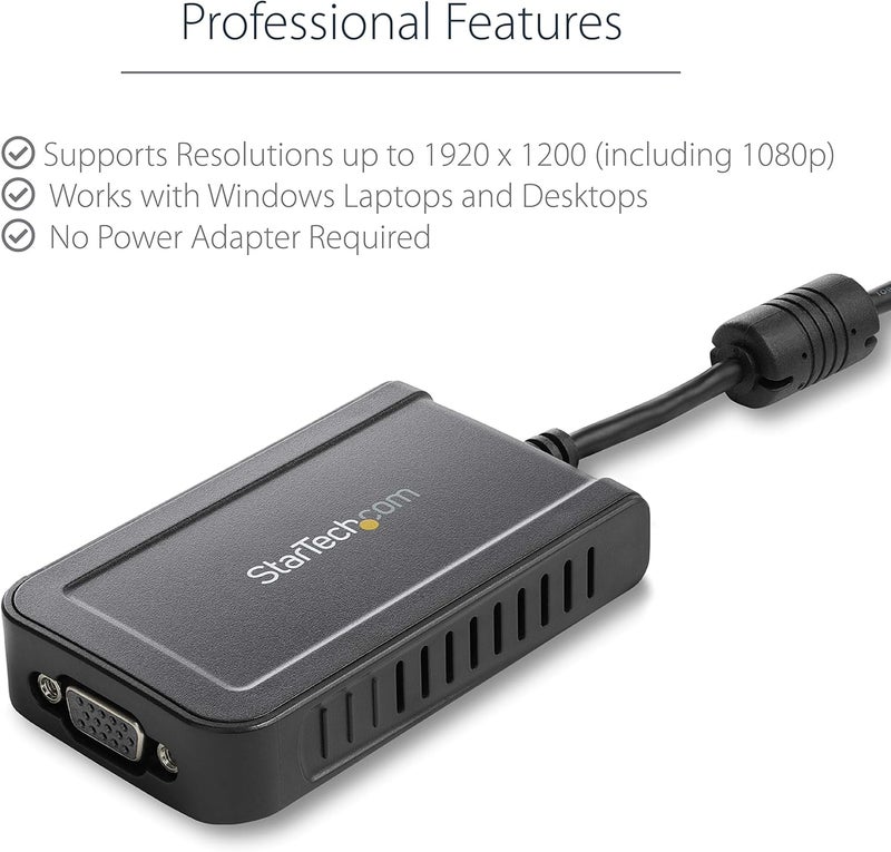 Star Tech .com USB 2.0 to VGA Adapter, USB to VGA Monitor Converter for Windows, 1080p , TAA (no support for macOS/ChromeOS/Linux) - Image 2