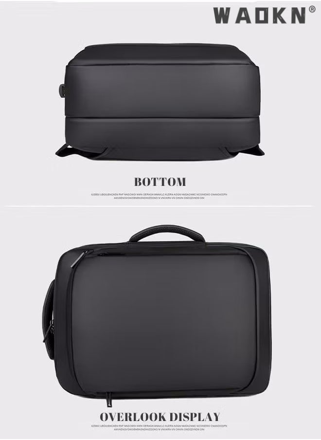 WAOKN Men Large Capacity Backpack Multifunction Waterproof Nylon Backpack Casual Breathable Large Capacity Laptop Multifunction School Bag with USB Port for Men Work Travel Flight Business Black  - Image 4