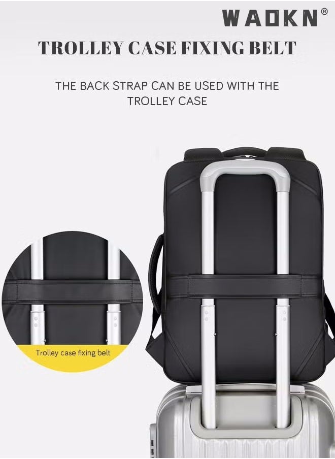 WAOKN Men Large Capacity Backpack Multifunction Waterproof Nylon Backpack Casual Breathable Large Capacity Laptop Multifunction School Bag with USB Port for Men Work Travel Flight Business Black  - Image 5