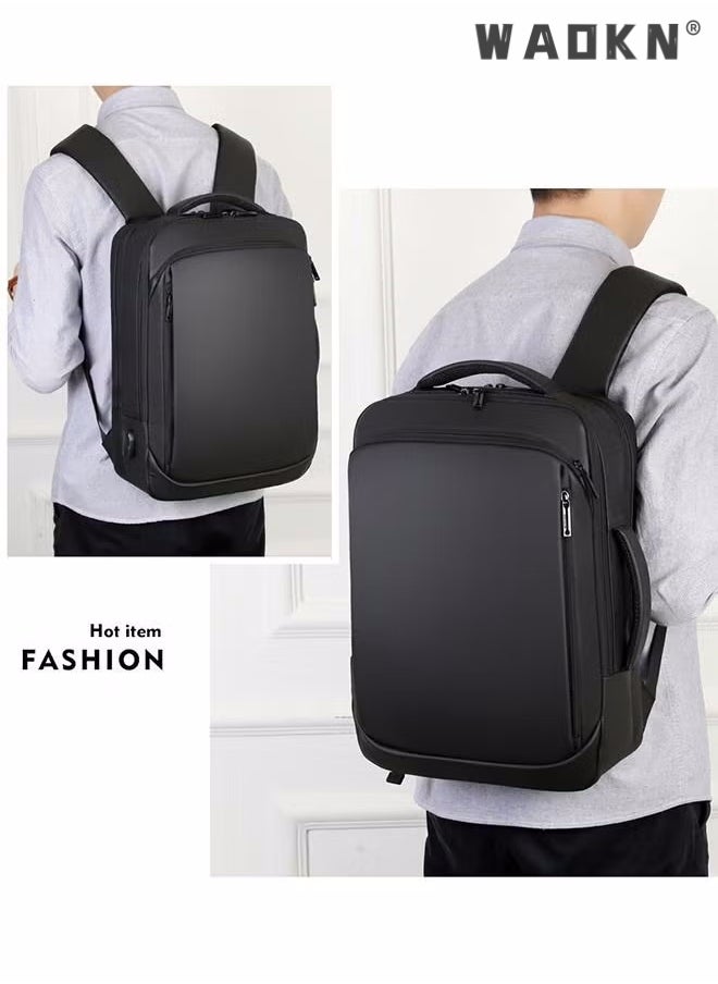 WAOKN Men Large Capacity Backpack Multifunction Waterproof Nylon Backpack Casual Breathable Large Capacity Laptop Multifunction School Bag with USB Port for Men Work Travel Flight Business Black  - Image 2