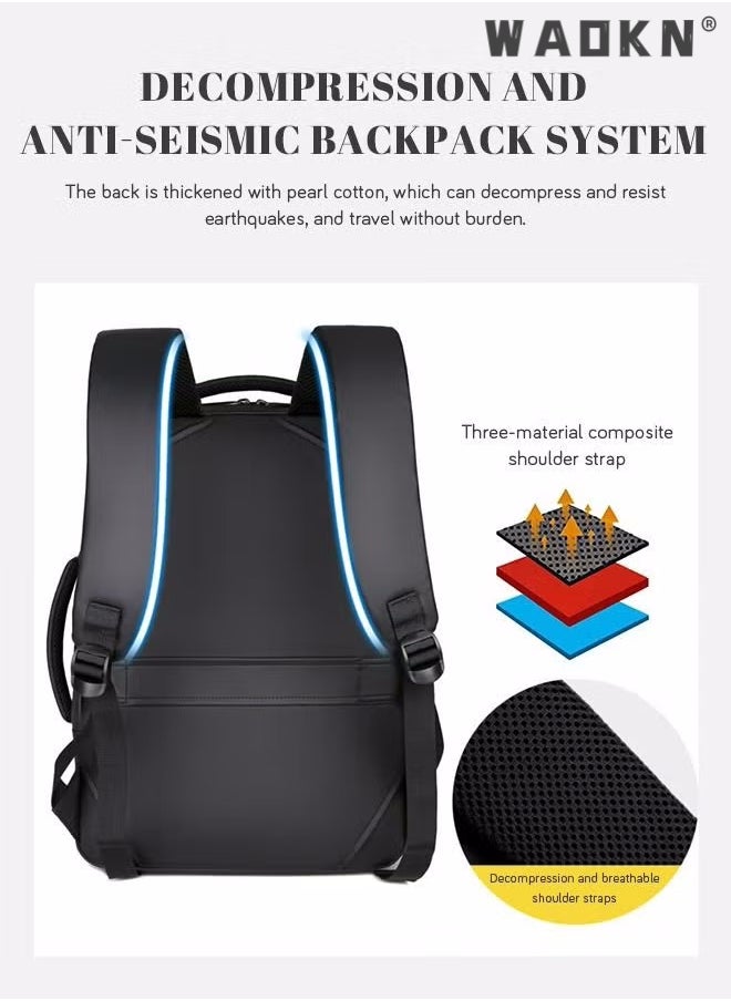 WAOKN Men Large Capacity Backpack Multifunction Waterproof Nylon Backpack Casual Breathable Large Capacity Laptop Multifunction School Bag with USB Port for Men Work Travel Flight Business Black  - Image 3