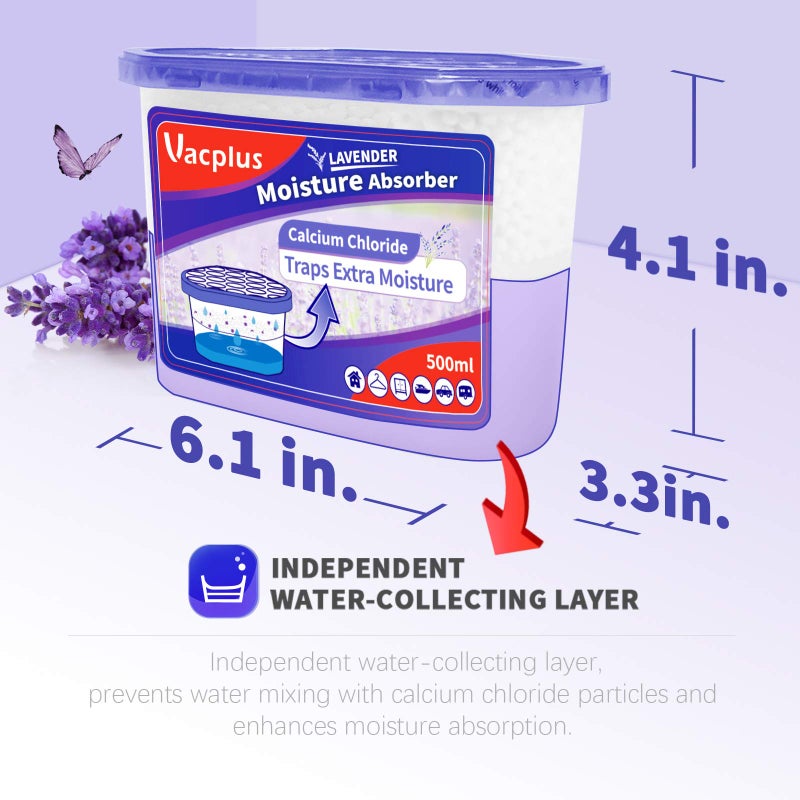 Vacplus Moisture Absorbers 6 pack, 10.5Oz Portable Humidity Absorber Boxes for Your Bathroom, Closet & Car, Dehumidifier with Lavender Fragrance, Purple - Image 4