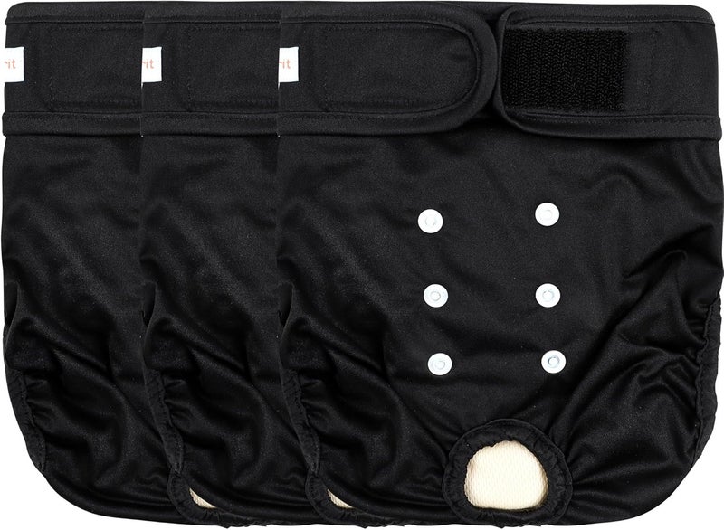 Langsprit Washable Female Dog Diapers (3 Pack) - No Leak Reusable Diapers for Doggy Female in Period - Highly Absorbent Dog Heat Panties with Adjustable Snaps Black M Size - Image 1