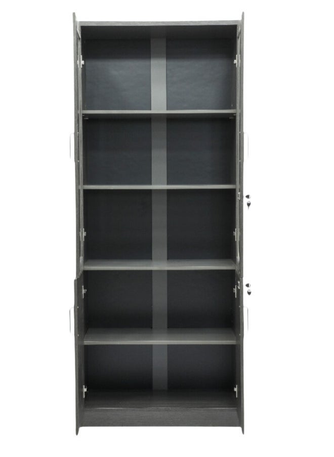 ALWASIT HOME Modern 4 Door Wooden File CABINET and Bookshelf Glass Coffee Grey Color  - Image 2