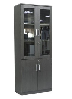 ALWASIT HOME Modern 4 Door Wooden File CABINET and Bookshelf Glass Coffee Grey Color  - Image 1
