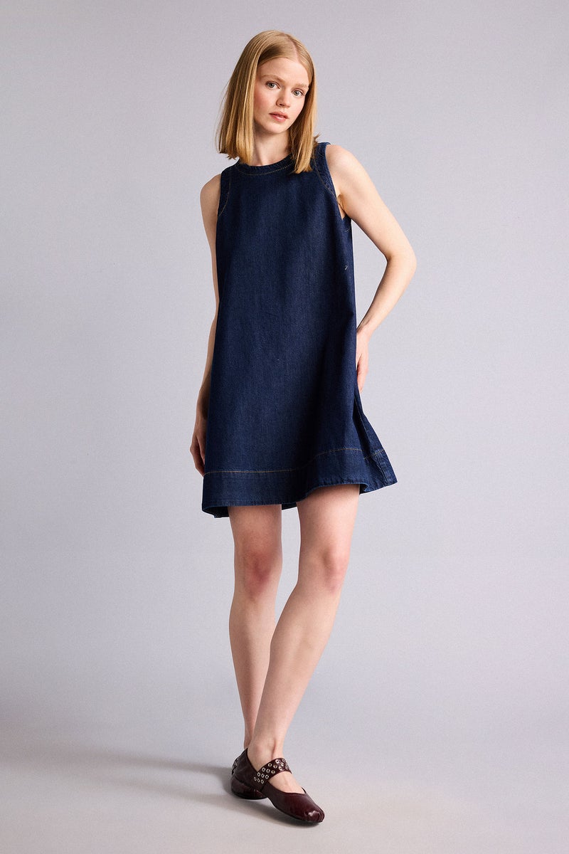 DeFacto Blue Woman Fashion Fit Soft Denim Dress Casual - Image 1