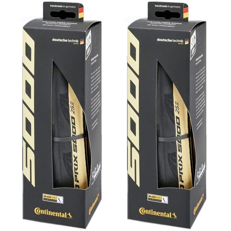 Continental Pair Grand Prix 5000 Folding Tires 700x25c Black Cream Road Race - Image 1