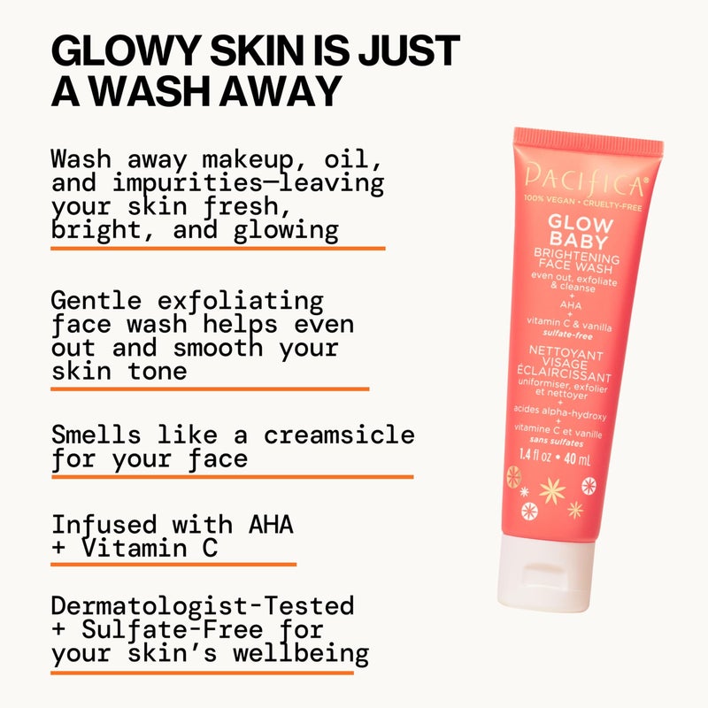 Pacifica Beauty | Glow Baby Vitamin C Trial + Value Kit | 3-Piece Skin Care Gift Set | Travel Friendly | Brightening Face Serum, Face Wash/Cleanser, Under Eye Patches | Glycolic Acid, AHA | Vegan - Image 3