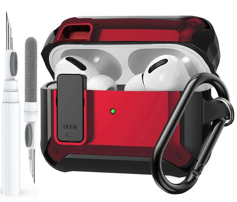 Olytop for Airpods Pro 3 Case with Lock Clip, Rugged Apple Airpods Pro 3rd Generation Cover 2025 Men Women, Armor Shockproof iPod Pro3 Gen Protective Hard Shell with Carabiner&Cleaner kit, Black/Red - Image 1