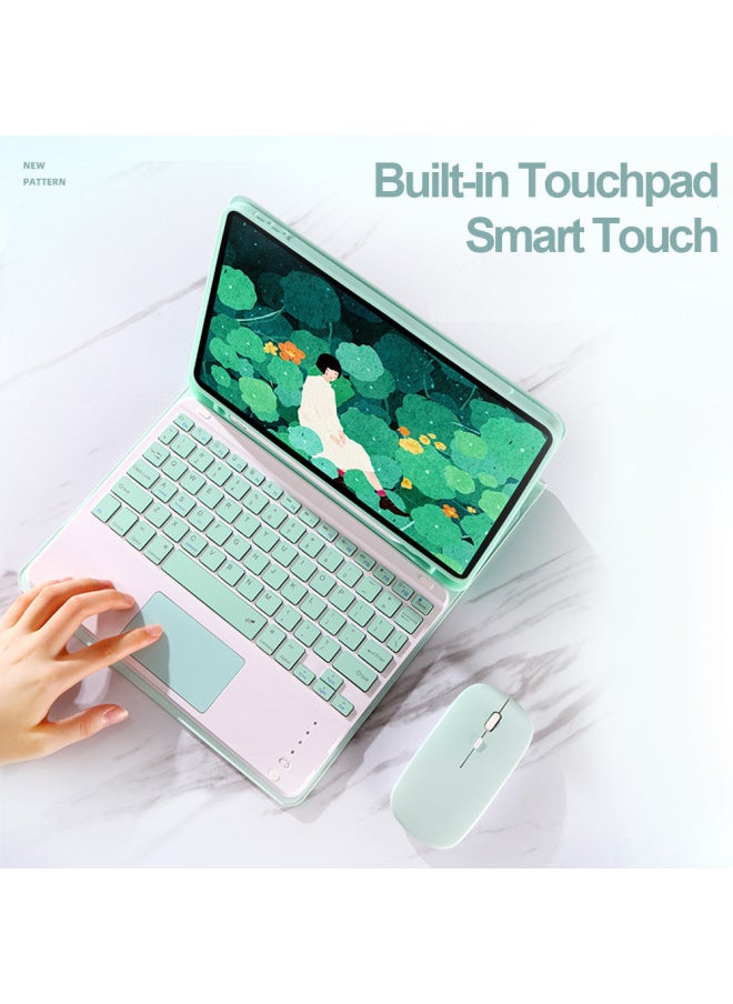 Generic - Batch For IPad10.2 Touch Bluetooth Keyboard Protective Case Air5 Pen Slot Leather Case Pro11 Tablet Case 9 Generation-Color:Sky Cloud Blue + Trackpad Keyboard + Bluetooth Mouse-Applicable Model:2020/2018 Ipadpro11 - Image 1