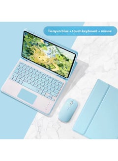 Batch For IPad10.2 Touch Bluetooth Keyboard Protective Case Air5 Pen Slot Leather Case Pro11 Tablet Case 9 Generation-Color:Sky Cloud Blue + Trackpad Keyboard + Bluetooth Mouse-Applicable Model:2020/2018 Ipadpro11
