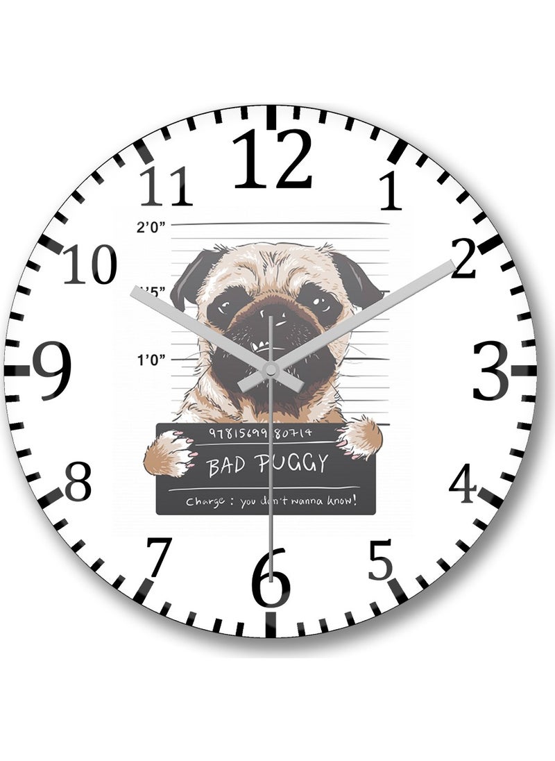 Baskı Dükkanı - Print Shop Bad Puggy Pug Dog Wall Clock Curved Real Glass - Image 1