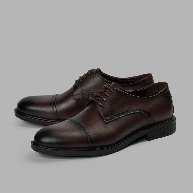 Brio Derby Cap Toe Shoes - BROWN