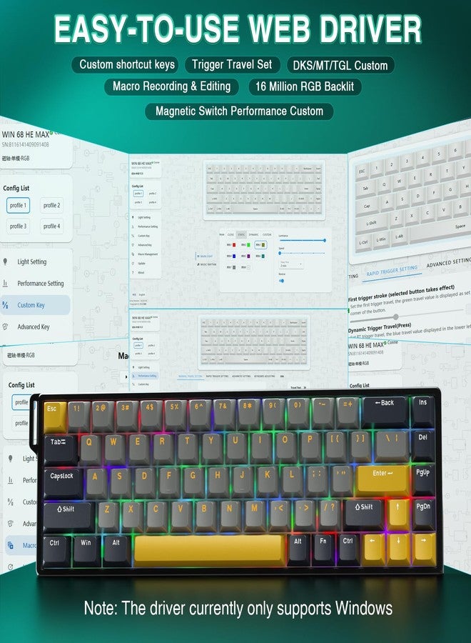 AULA WIN68 HE MAX - Hall Effect Gaming Keyboard with Magnetic Switch, Adjustable Actuation Fast Trigger Mode, 8KHz Polling Rate, RGB Backlit Wired Mechanical Gaming Keyboard 60 Percent - Image 5