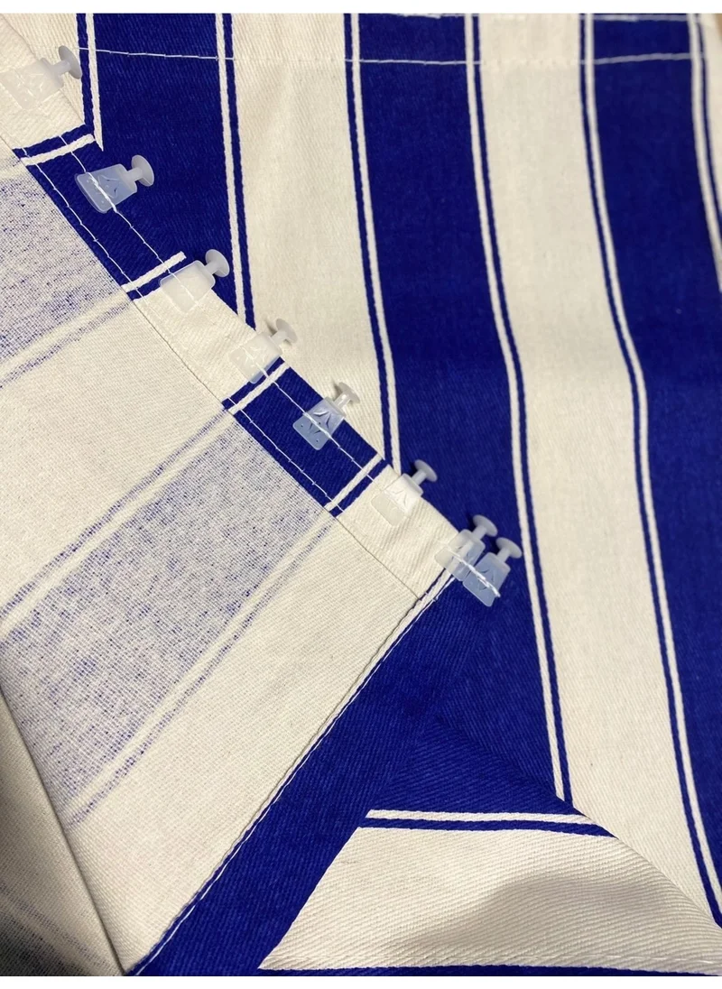 Pamukkale Branda Pamukkale Canvas Balcony Curtain Cornice Buckle Laced Blue White 260X200