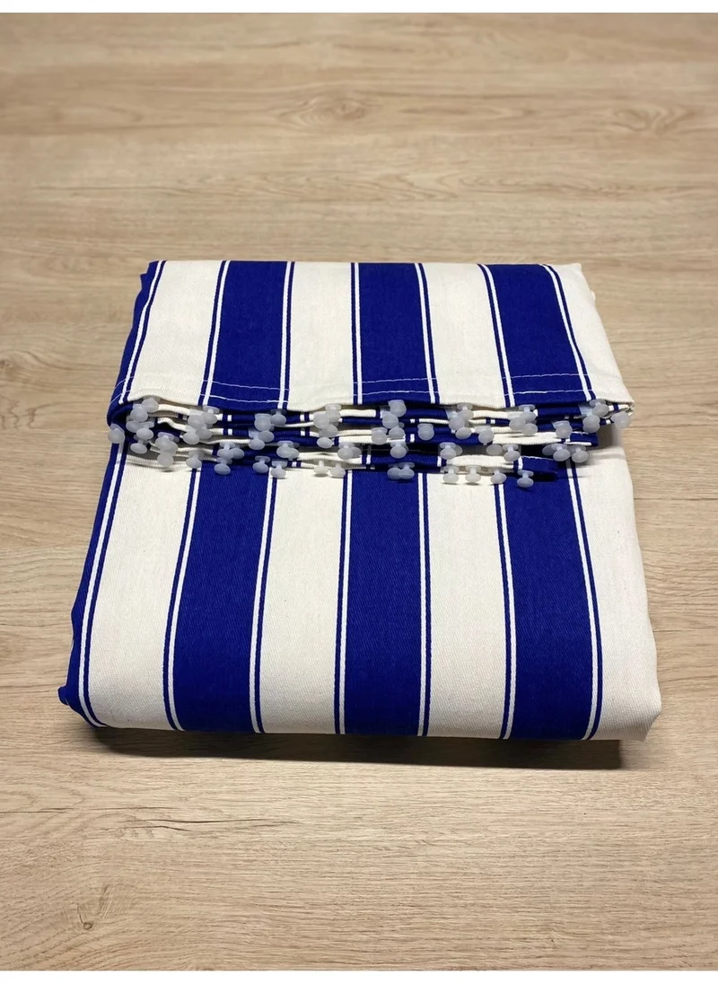 Pamukkale Branda Pamukkale Canvas Balcony Curtain Cornice Buckle Laced Blue White 260X200