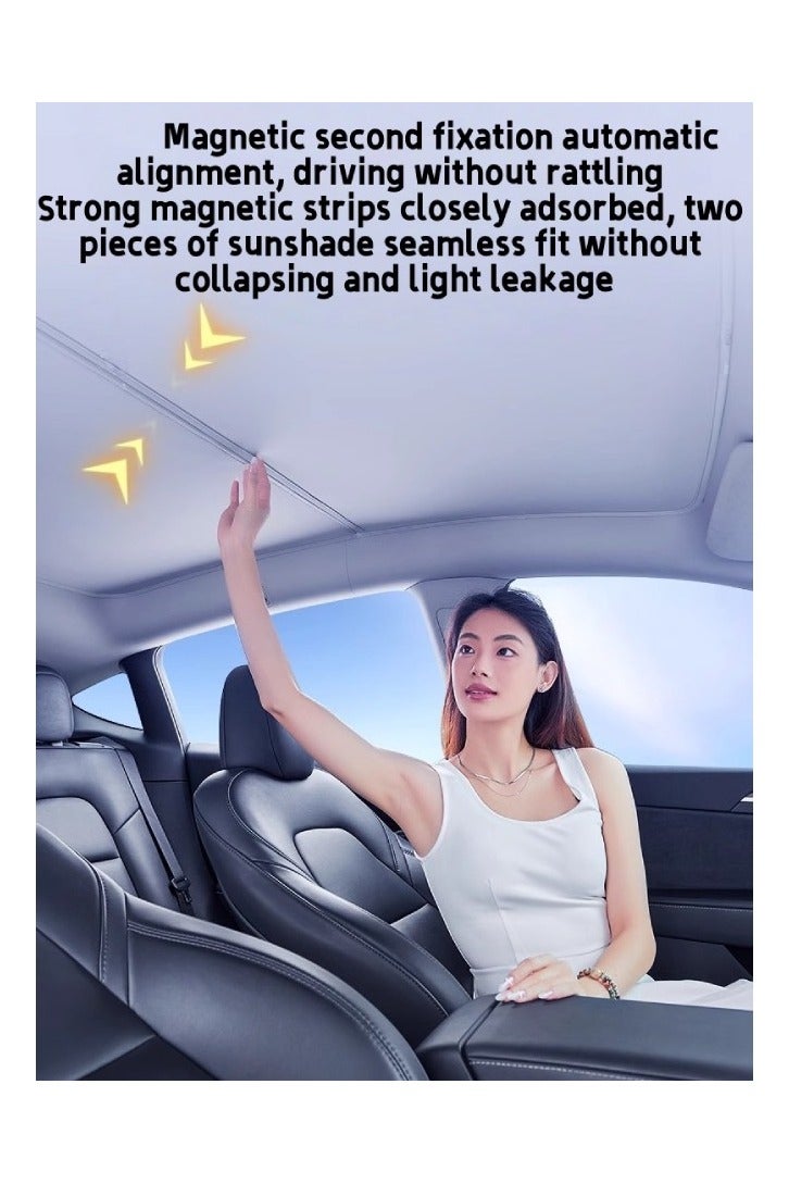 Lesha Tesla 3 Accessories Heat Insulation Foldable Glass Sunroof Cover for Model 3  2023-2025, 2PCS,2023-2025  Tesla Model 3 New Sunshade Roof [No Gaps, No-Sagging] - Image 3