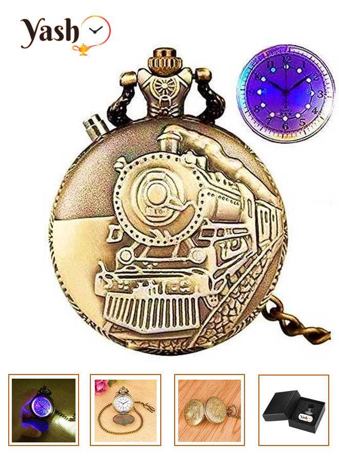 YASH Yash Bronze Train Themed With LED Light Quartz Pocket Watch  - Image 1