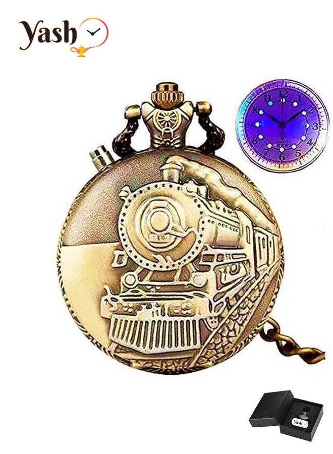 YASH Yash Bronze Train Themed With LED Light Quartz Pocket Watch  - Image 2