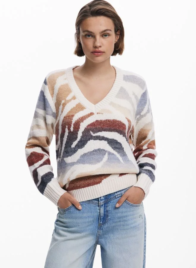 V-neck zebra sweater