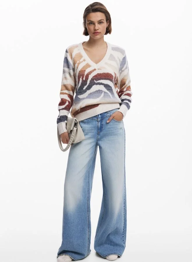 DESIGUAL V-neck zebra sweater