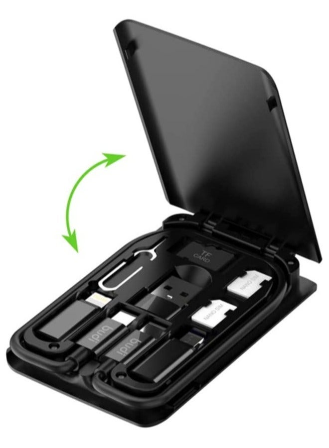 ELTRAZONE صندوق تخزين بطاقة المحول الذكي، بطاقة كابل البيانات، مجموعة كابلات شحن USB-C/USB-A/Micro-USB/Lightning المحمولة والمدمجة، متوافقة مع آيفون، سامسونج، والكاميرات الرقمية - Image 1