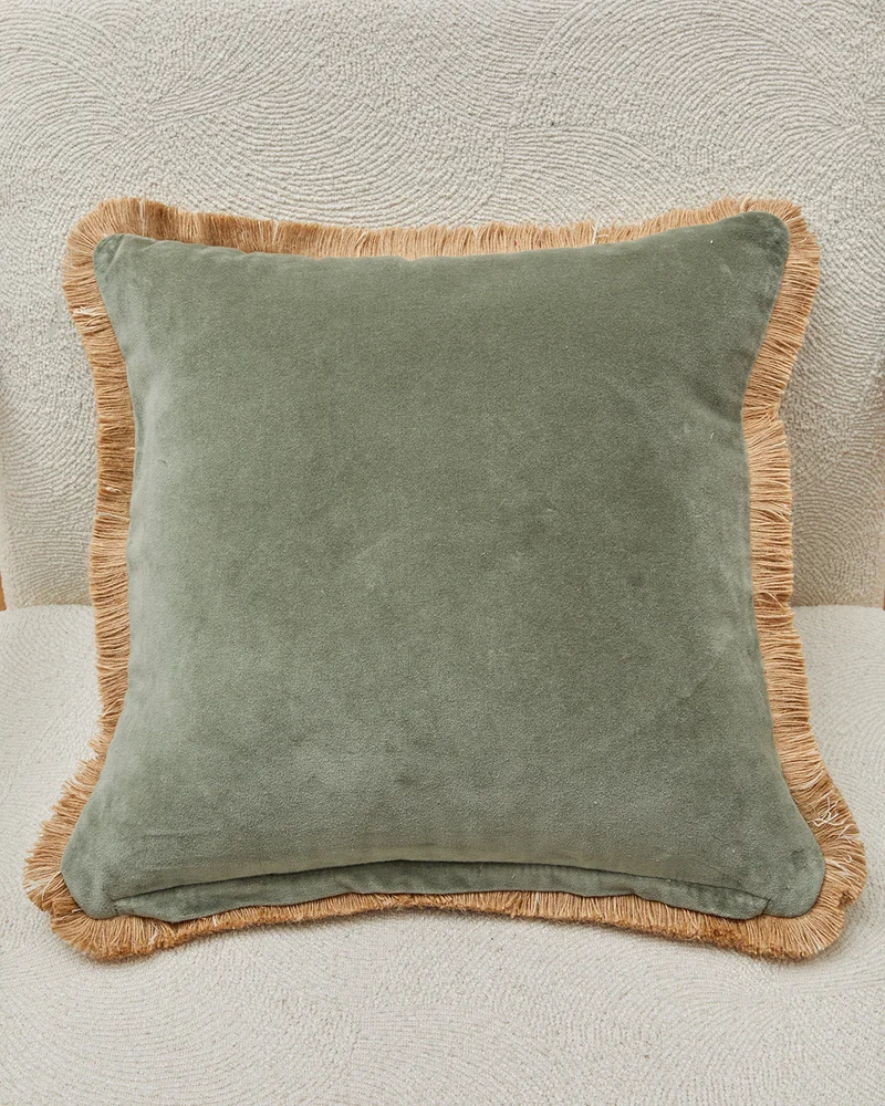 REDTAG Green Embellished With Fringe Cushion
