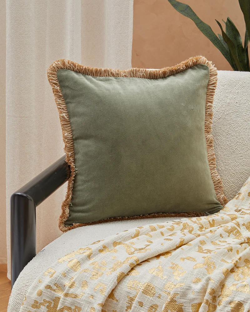 REDTAG Green Embellished With Fringe Cushion