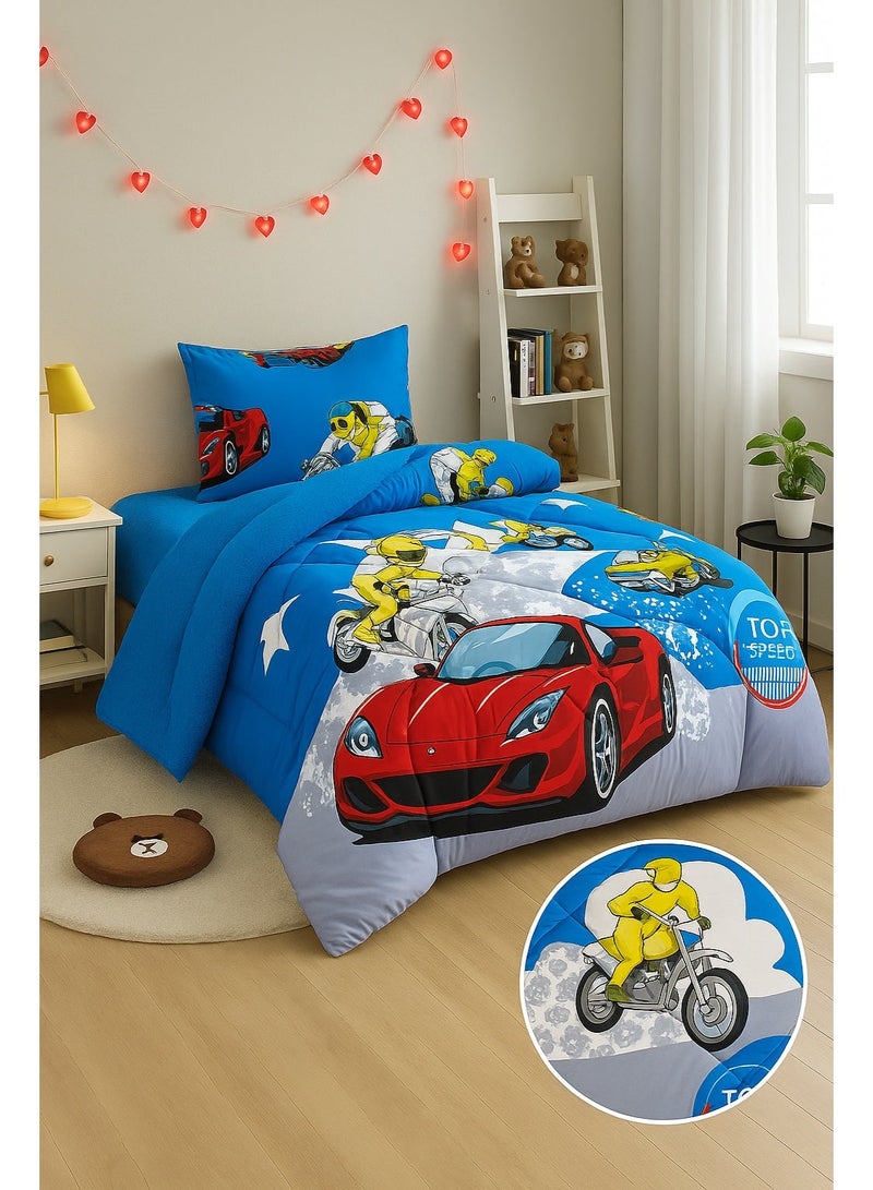 Ming Li Winter Kids Bedding Set – 3 Pieces (1 Comforter + 1 Fitted Sheet + 1 Pillowcase) – Dual-Sided Design (Velvet Front + Fleece Back) – Fits Bed Size 200×120 cm - Image 2
