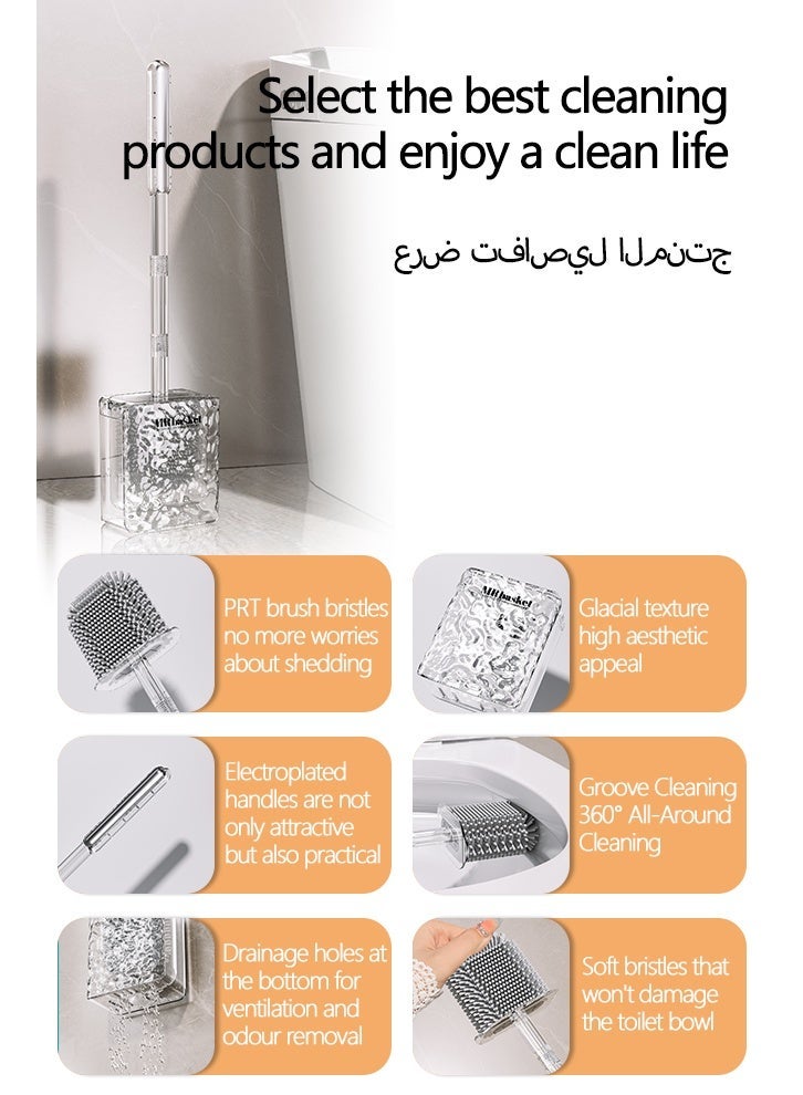 نايزان فرشاة مرحاض منزلية مثبتة على الحائط، رأس فرشاة مرحاض ناعم بشعيرات سيليكون، تصميم مدمج لسهولة التخزين والتنظيم (1 قطعة، لون شفاف) - Image 3