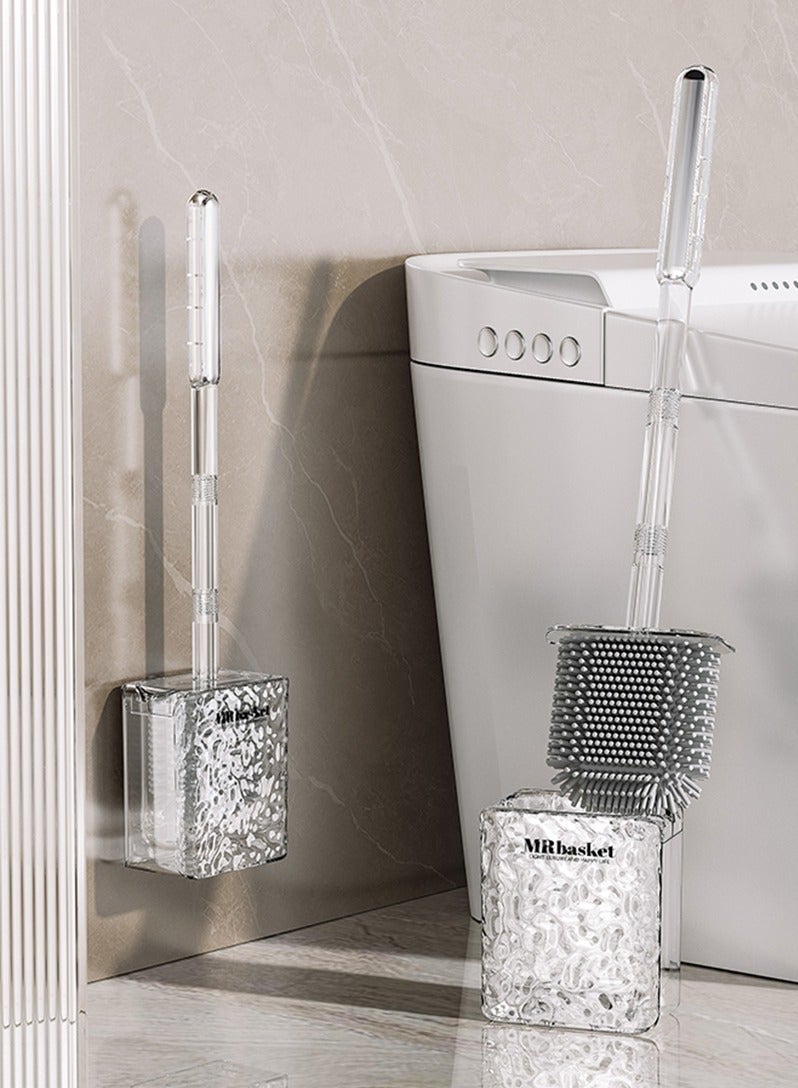 نايزان فرشاة مرحاض منزلية مثبتة على الحائط، رأس فرشاة مرحاض ناعم بشعيرات سيليكون، تصميم مدمج لسهولة التخزين والتنظيم (1 قطعة، لون شفاف) - Image 2