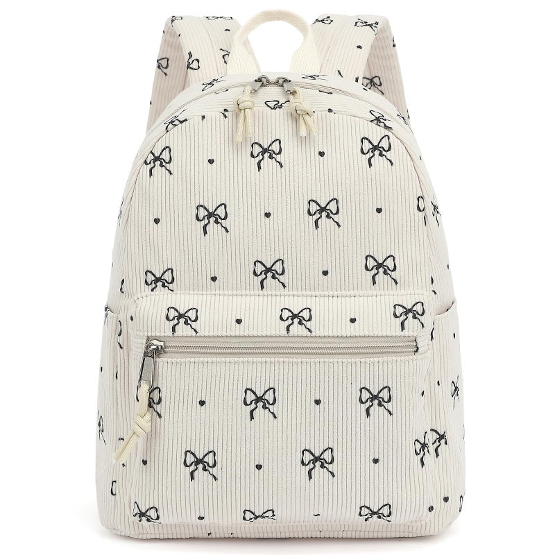 Dezcrab Corduroy Mini Backpack Purse Fashion Small Backpack Casual Daypack for Women Girls School Travel Bow Tie - Image 2