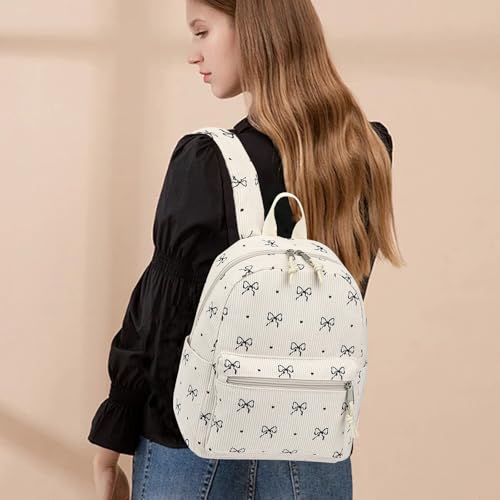 Dezcrab Corduroy Mini Backpack Purse Fashion Small Backpack Casual Daypack for Women Girls School Travel Bow Tie - Image 3