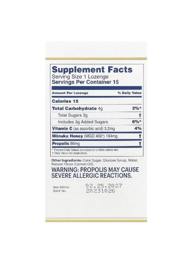 Manuka health Manuka Health, Manuka Honey Lozenges, Propolis, 15 Lozenges  - Image 2