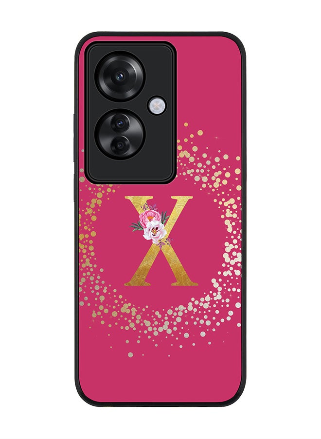 Stylizedd Rugged Black edge case for Oppo Reno11 F / Oppo F25 Pro 5G,Slim fit Cover Custom Monogram Initial Letter Floral Pattern Alphabet - X (Deep Pink Rose) - Image 1