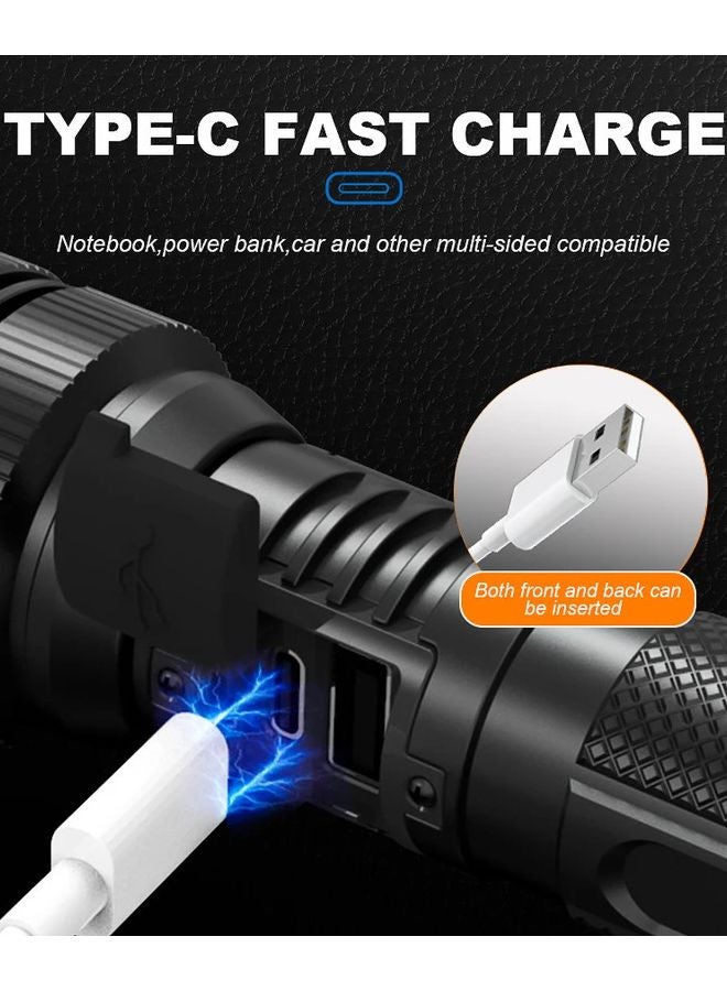 Black High Power USB Rechargeable Flashlight Digital LCD Display Aluminum For Camping Emergency - Image 4