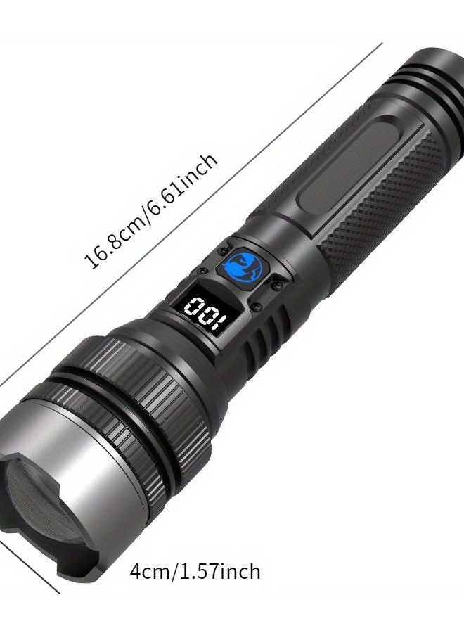 Black High Power USB Rechargeable Flashlight Digital LCD Display Aluminum For Camping Emergency - Image 2