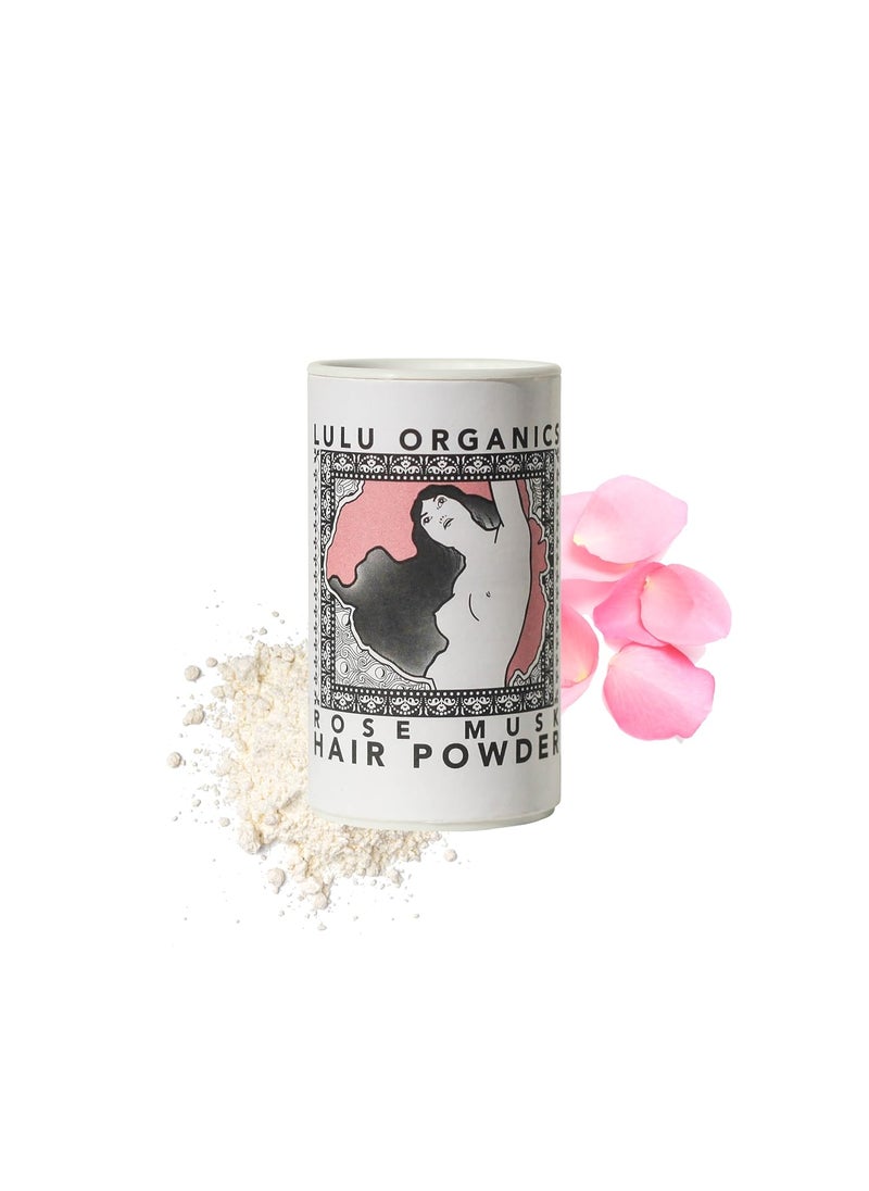 Lulu Organics Non Aerosol Dry Shampoo Powder for Dark, Blonde and Oily Hair, All Natural Organic Hair and Body Powder, Paraben &Talc free No White Cast Synthetic Fragrance, Travel Size, Rose Musk, 1oz 
