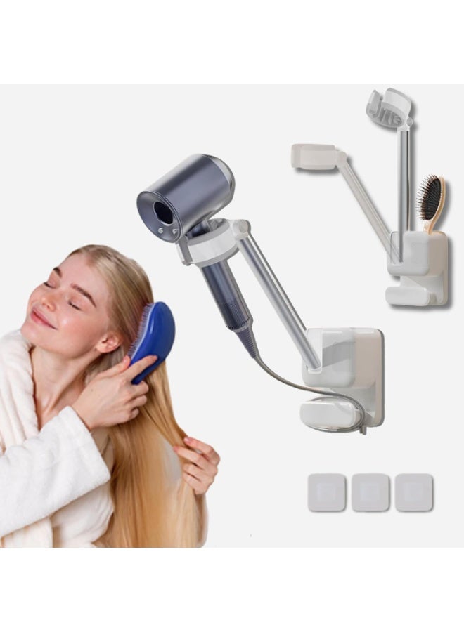Relex Hands Free Hair Dryer Holder Wall Mounted, No-Drill Adjustable Blow Dryer Stand with Rotating Arm & Cable Hook, Universal Bathroom Hairdryer Organizer for Vanity, Wigs, Pet Grooming, Durable Design - Image 1